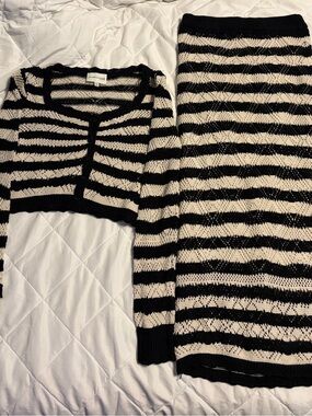 Freshman Black & Cream Striped Knit Sweater Set
